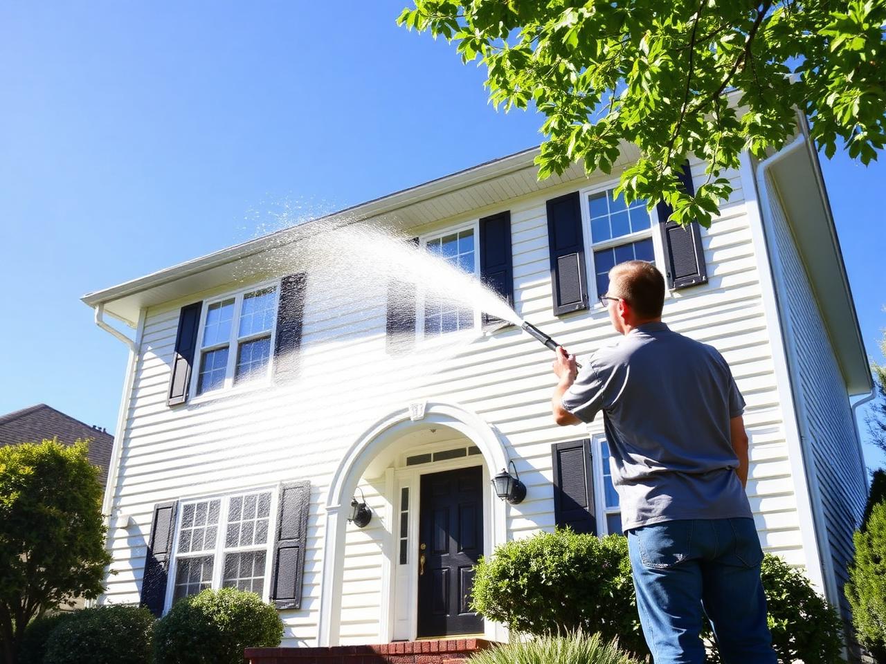 House washing service on a two-story home exterior